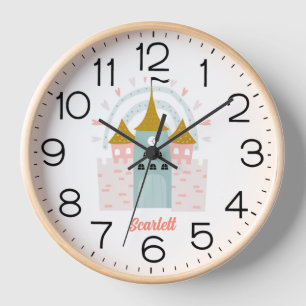 Girls Pink Niedlich Prinzessin Burg Personalisiert Uhr