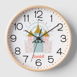 Girls Pink Niedlich Prinzessin Burg Personalisiert Uhr
