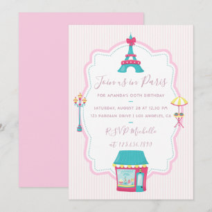 Girl's Pink Paris Thema Geburtstagsparty Einladung