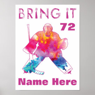 Girls Pink Personalisiert Hockey Goalie Wasserfarb Poster