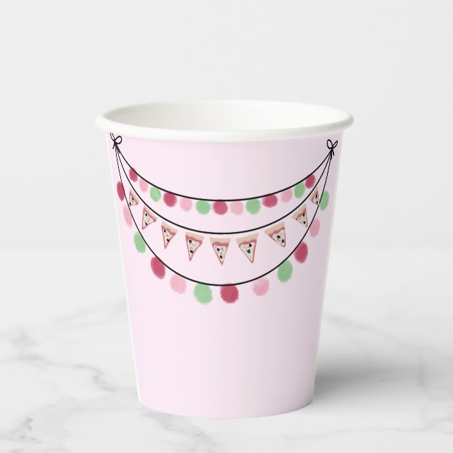 Girls Pink Pizza Party Geburtstag Pappbecher (Vorderseite)