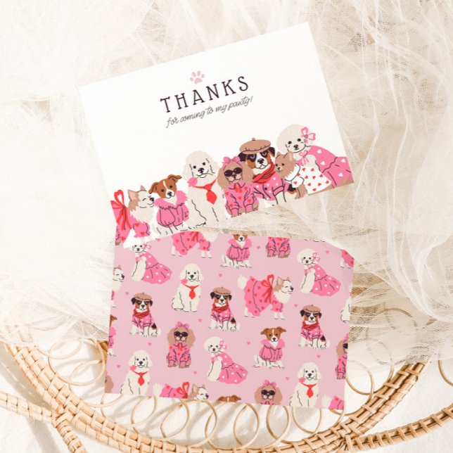 Girls Pink Puppy Pawty Geburtstag Dankeskarte (Von Creator hochgeladen)