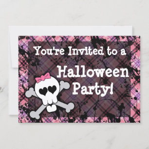 Girl's Pink Skull Halloween-Party Einladung