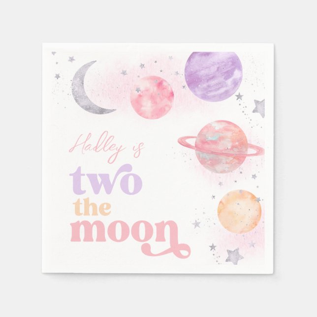 Girl's Pink Space Party Napkins Serviette (Vorderseite)