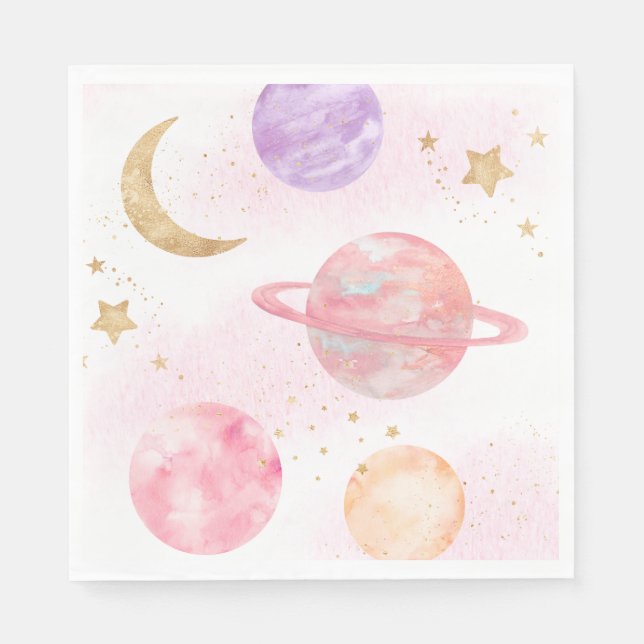 Girl's Pink Space Party Napkins Serviette (Vorderseite)