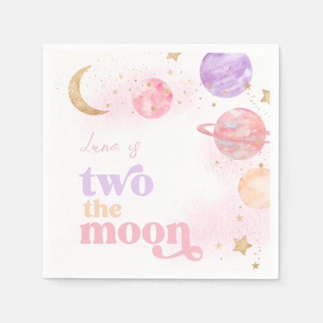 Girl's Pink Space Party Napkins Serviette (Vorderseite)