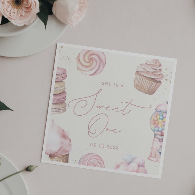 Girls' Pink Sweet One Candy Ice Creme 1. Geburtsta Serviette (Von Creator hochgeladen)