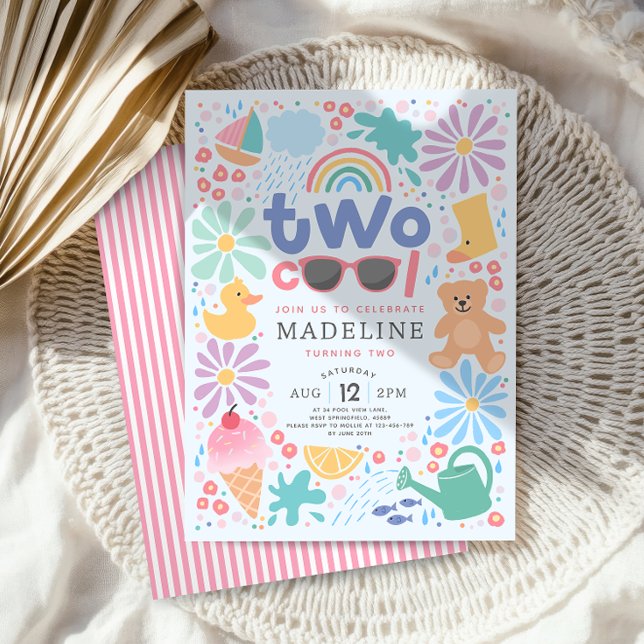 Girls Pink Two Cool Summer Splash Second Birthday Einladung (Von Creator hochgeladen)