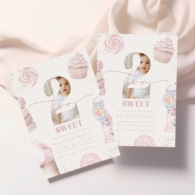 Girls' Pink Two Sweet Candy Ice Cream 2. Geburtsta Einladung (Von Creator hochgeladen)