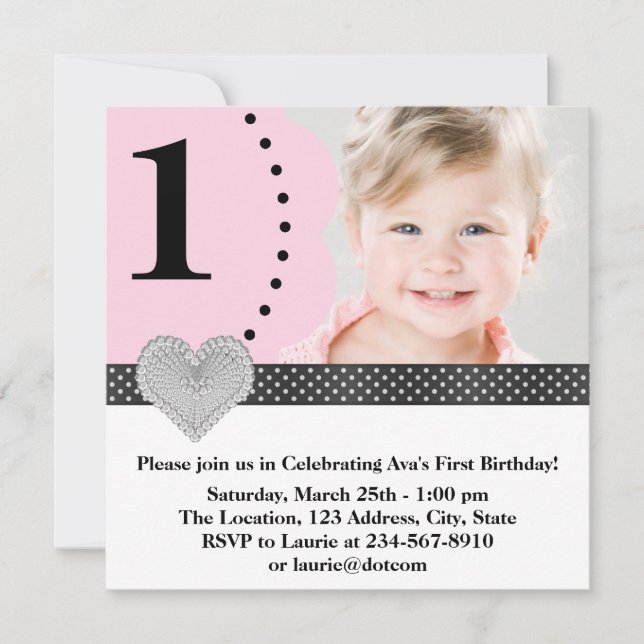 Girls Pink und Black Birthday Party Einladung (Vorderseite)