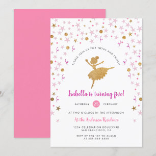 Girl's Pink und Gold Ballerina Pirouette Geburtsta Einladung
