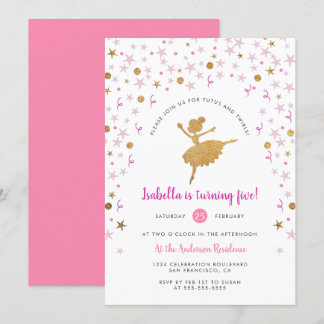 Girl's Pink und Gold Ballerina Pirouette Geburtsta Einladung