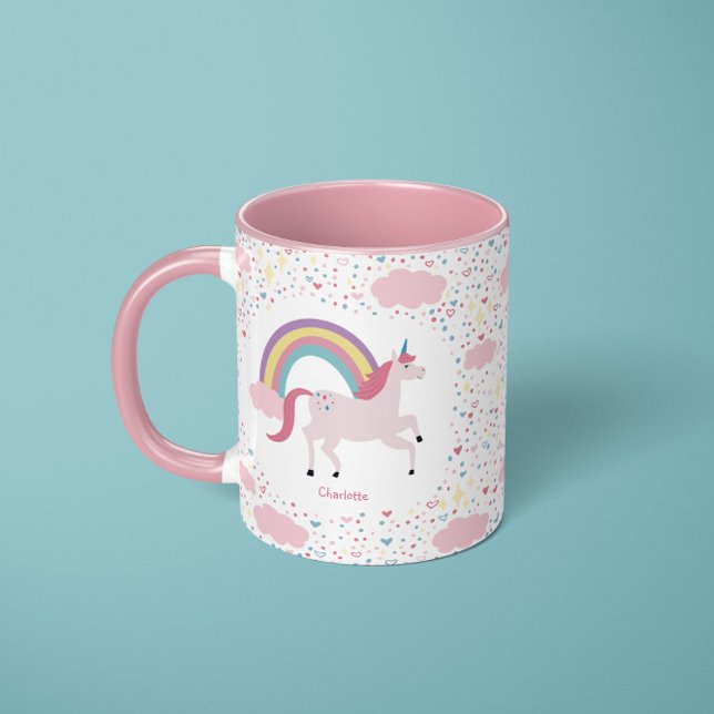 Girls Pink Unicorn Rainbow Sparkle mit Name Tasse (Von Creator hochgeladen)