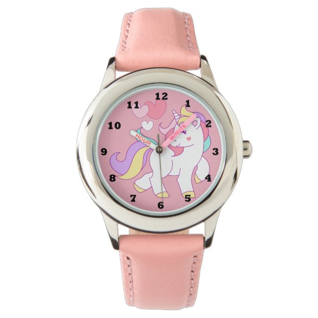 Girls Pink Unicorn Watch Armbanduhr (Vorderseite)