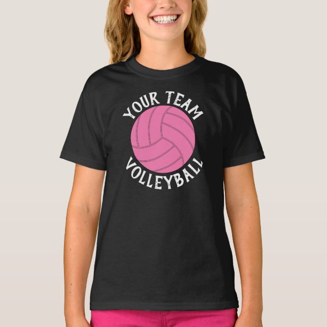 Girls Pink Volleyball Custom Team Name T - Shirt (Vorderseite)