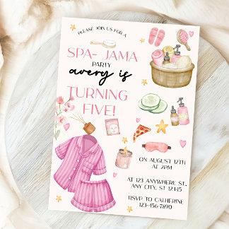 Girls Pink Wellness-Center-Jama Sleepover Einladun Einladung