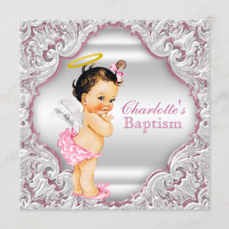 Girls Pink White Angel Girl Baby Taufe Einladung