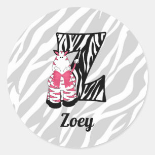 Girls Pink Zebra Letter Z Mit Monogramm Runder Aufkleber