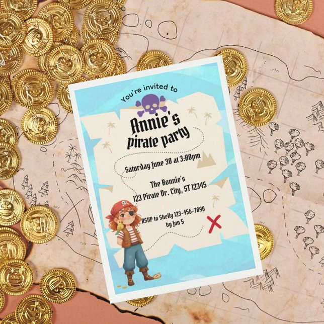 Girls Pirate Map Birthday Party Invitation (Créateur téléchargé)