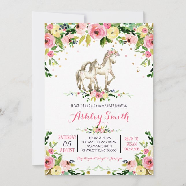 Girls pony Baby Shower Einladungen (Vorderseite)