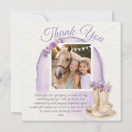 Girls Pony Cowgirl Birthday Photo Thank You Card Dankeskarte