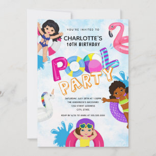 Girls Pool Party 10. Geburtstag Einladung