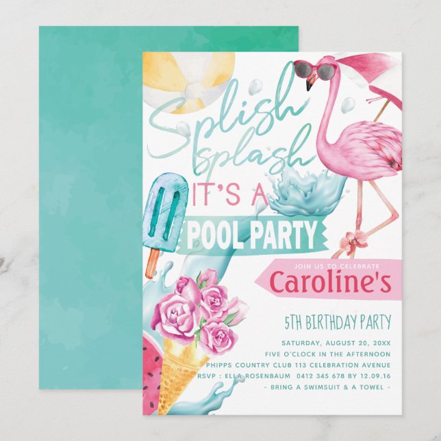 Girls Pool Party Geburtstag Einladung (Vorne/Hinten)
