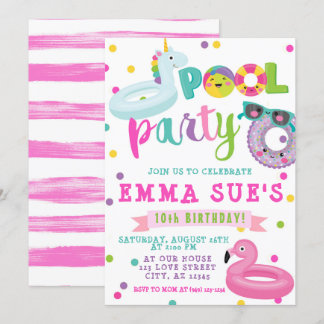 Girl's Pool Party Unicorn Flamingo Float Geburtsta Einladung