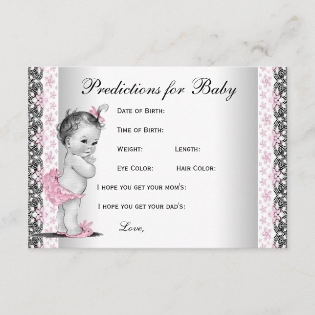 Girls Predictions & Advice for Parents Baby Shower Hinweiskarte (Vorderseite)