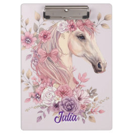 Girls Pretty Ponies Pastel Floral Horse Klemmbrett