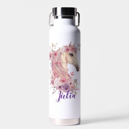 Girls Pretty Ponies Pastel Floral Horse Trinkflasche