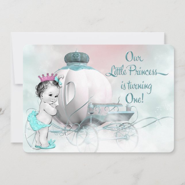 Girls Princess 1. Geburtstag Party Einladung (Vorderseite)