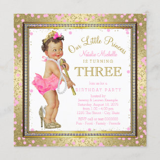 Girls Princess 3. Geburtstag Party Pink Gold Einladung