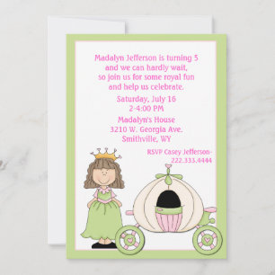 Girl's Princess & Coach Geburtstagsparty Einladung