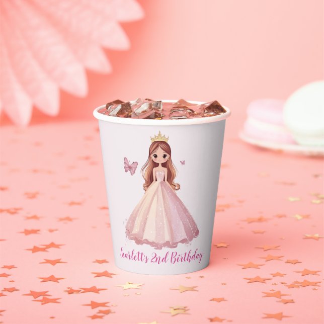 Girls Princess Geburtstagsparty Personalisiert Pappbecher (Insitu)