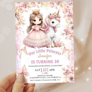Girls Princess Unicorn 10e anniversaire Invitation