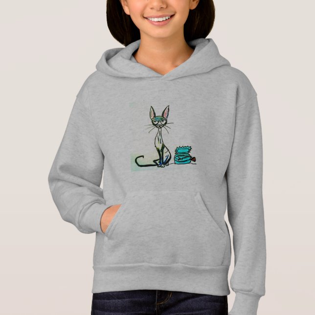 GIRLS' PULLOVER HOODIE - SIAMESSE CAT (Vorderseite)