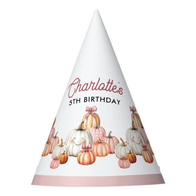 Girl's Pumpkin Patch Bows Birthday Party Partyhütchen (Vorderseite)