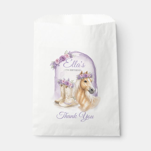 Girls Purple Floral Horse Birthday Geschenktütchen (Vorderseite)
