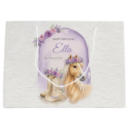 Girls Purple Floral Horse Birthday Große Geschenktüte