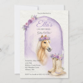 Girls Purple Floral Horse Birthday Invitation Einladung