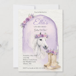 Girls Purple Floral Horse Birthday Invitation Einladung