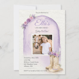 Girls Purple Floral Horse Birthday Invitation Einladung