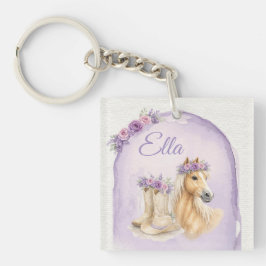 Girls Purple Floral Horse Birthday Keychain Schlüsselanhänger