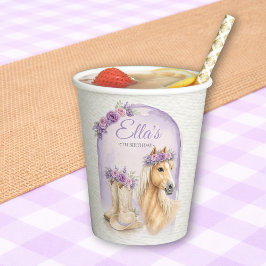 Girls Purple Floral Horse Birthday Paper Cups Pappbecher