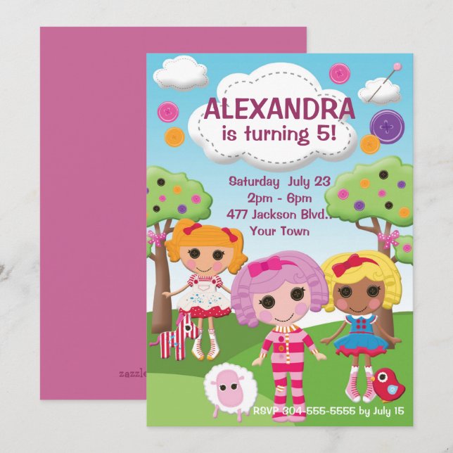 Girls Ragdoll Geburtstagsparty Einladung (Vorne/Hinten)
