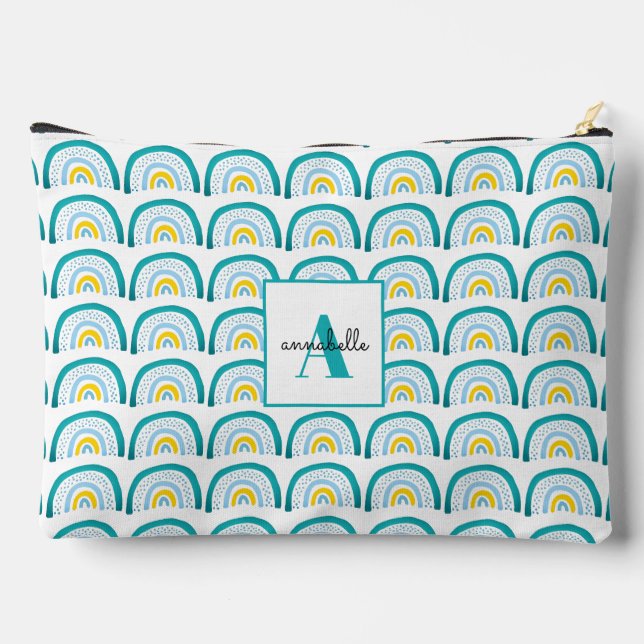 Girls Rainbow-Türkis-Monogramm Zubehörtasche (Rückseite)