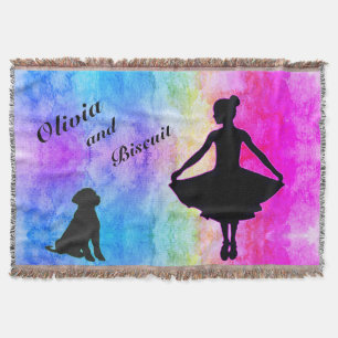Girls Rainbow Watercolor Dancer and Dog Decke