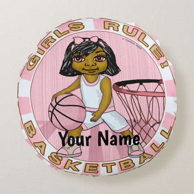 Girls regiert Basketball Rundes Kissen (Vorderseite)