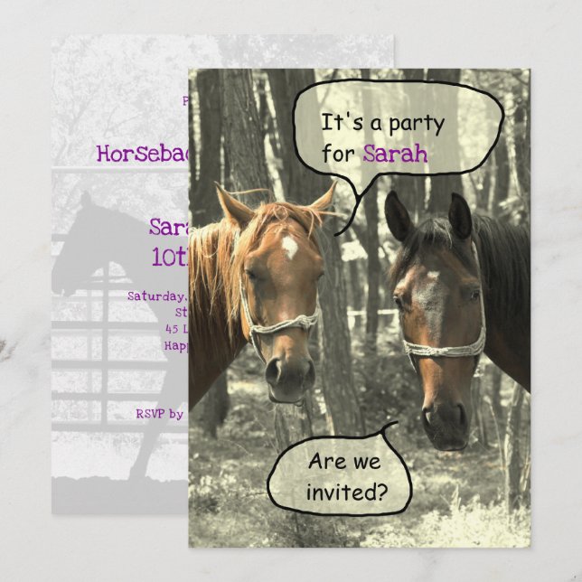 Girls Reiten Party Geburtstag Einladung (Vorne/Hinten)